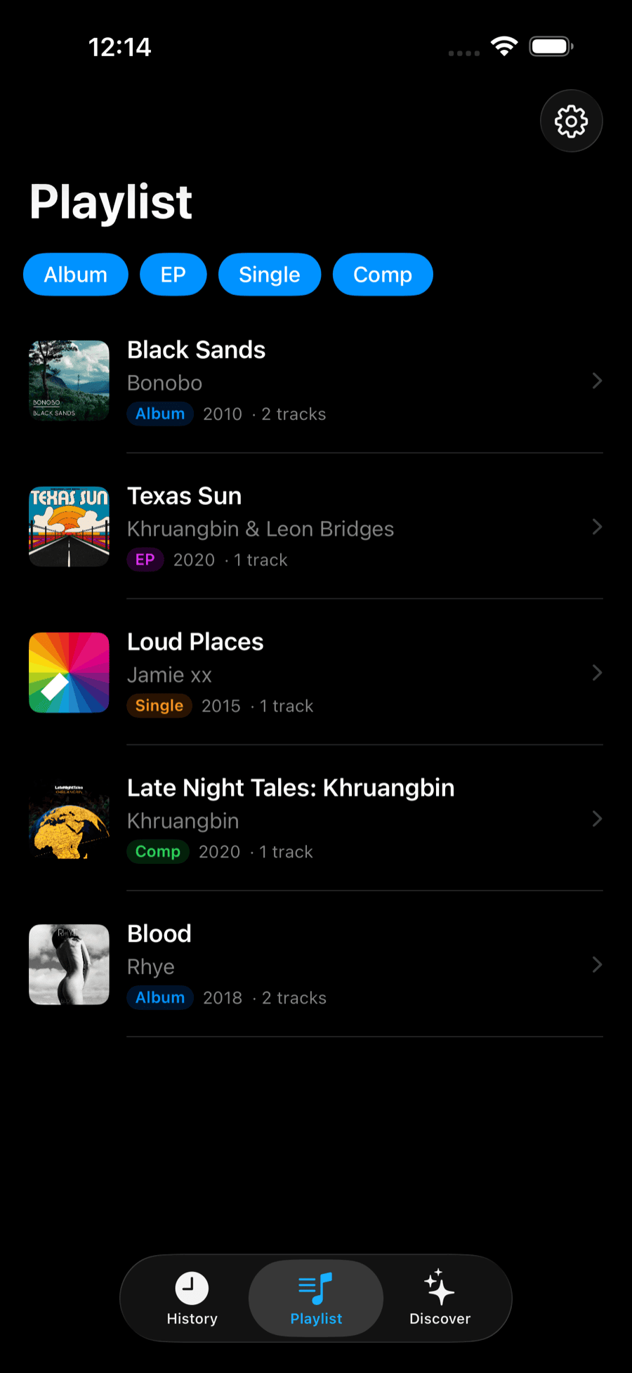The Playlist tab showing the "To Check Out" queue, with albums and EPs from several artists.